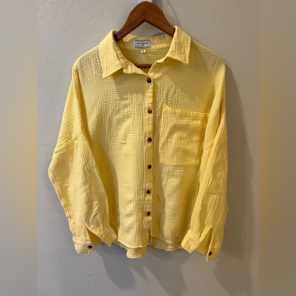 **Siliteelon Women’s Button Down Shirt – Yellow, XL**